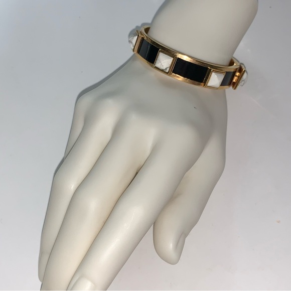 HENRI BENDEL 14k yellow gold plated CLICK CLACK cuff BRACELET w/stone STUDS - Picture 9 of 16
